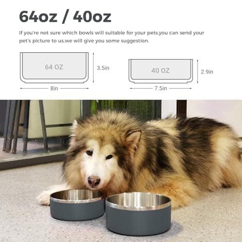 LIHONG Dog Bowls,Stainless Steel Dog Bowls for Large Dogs,Dog Food Water Bowls with Non Slip Rubber Bottom,Pet Feeding Bowl,Double Wall Insulated,Rustproof(64oz,Deep Grey) 5