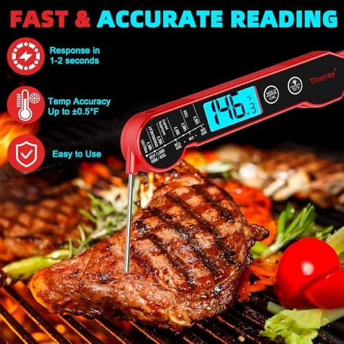 Digital Meat Thermometer Chef Gifts for Cooking – Waterproof Instant Read Food Thermometer with Backlight & Calibration, Fast Read, Folding Probe for BBQ, Grill, Deep Fry, Kitchen, Liquids, Beef, 8