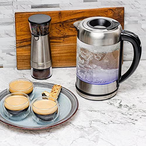 OVENTE 1.7L Electric Kettle and Tea Maker Pot Combo, 1500W BPA Free Water Boiler Heater with Easy to Fill Lid, 27oz Borosilicate Glass Teapot, Removable Stainless Steel Infuser, Silver KG612S + FGK27B 6