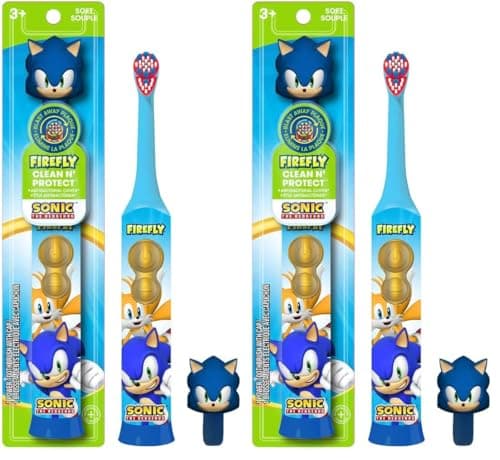 FIREFLY Sonic The Hedgehog Toothbrush, Ages 3+ | Premium Soft Bristles | Anti-Slip Grip | 3D Hygienic Cover | Pack of 2