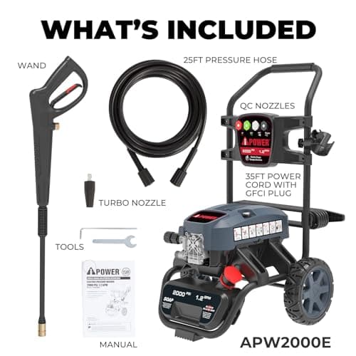 A-iPower APW2000E Electric Pressure Washer 2000 PSI and 1.2 GPM, CETL Compliant, Onboard Soap Tank, 5 Quick Connect Nozzles, Spray Gun and Wand, for Cars, Fences, Driveways Cleaning 10