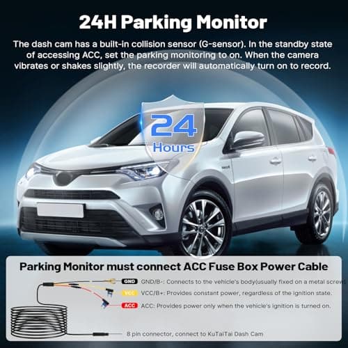 KuTaiTai 4K Dash Cam fit for Toyota RAV4 2022 2023 2024 2025 LE Limited SE Adventure XLE Premium XSE (Model B) with Vent Hole, OEM Look, G-Sensor, Loop Recording, 24H Parking Monitor, 128GB Card 5