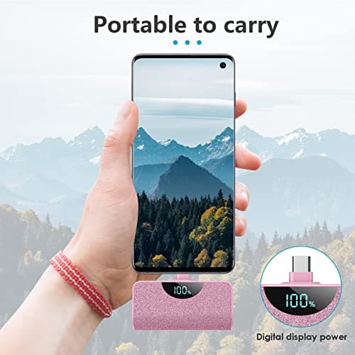 Mini Portable Charger USB-C Power Bank 5200mAh,Ultra Compact LCD Display Battery Pack Backup Charger Compatible with iPhone 17/17 Air/17 Pro/17 Pro Max/16/16 Plus/16 Pro Max/15 Series,Samsung- Pink 7