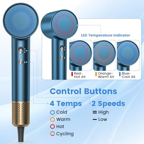 Hair Dryer Blow Dryer, 160000 RPM High-Speed Brushless Motor 500 Millions Negative Ionic Hairdryer for Fast Drying, Low Noise Thermo-Control Hair-Dryer-with-Diffuser for for All Hair Types 6