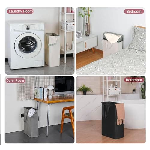 efluky Slim Laundry Basket, Narrow Laundry Hamper with Handles, Collapsible Dirty Clothes Hamper, Tall Laundry Bin for Laundry Room, Dorm and Bedroom, 12.7 Gallons(48L) Black 7