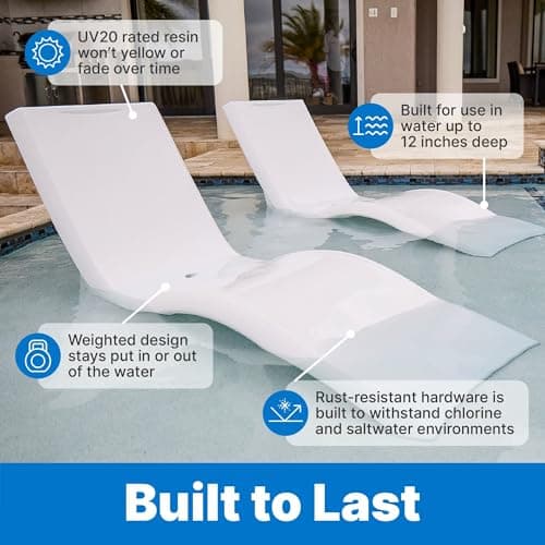 Step2 Vero Pool Lounger, Fade-Resistant, Waterproof Patio Furniture, Pool Lounge Chair for Sun Shelf, Use in Pools with Shelves Up to 12-Inches Deep or Outside Pool Deck, Weighted, White 5