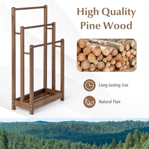 Giantex Towel Rack for Bathroom - 3 Tier Freestanding Towel Racks with Storage Shelf, Wood Hand Towel Drying Stand, Blanket Holder for Living Room, Laundry Room, 18" L x 9" W x 34" H (Rustic Brown) 5