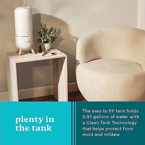 Homedics Ultrasonic Humidifier, Bedrooms and Home Offices, 0.97-Gallon Tank, 45-Hour Runtime, Visible Ultra-Quiet Cool Mist, Aromatherapy, Demineralization Cartridge, Night-Light, Auto-Off, White 6