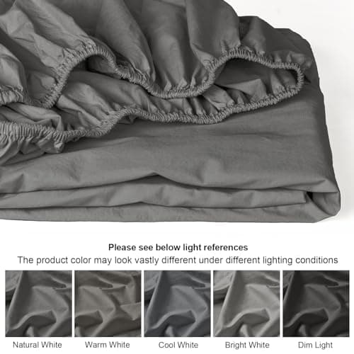 PHF 100% Garment Washed Cotton Fitted Sheet Full Size - Cozy Cloud Soft Linen Like Bottom Sheet Only with Elastic Deep Pockets, Easy Fit Breathable Warm not Shrink,54"x 75",Dark Grey, No Pillowcase 6