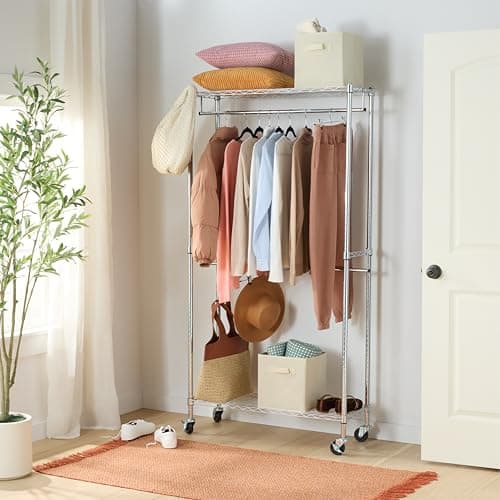 Amazon Basics Adjustable Double Rod Rolling Garment Rack, Hanging Clothes Closet Organizer with Wheels, Heavy Duty, 36" x 14" x 72", Black 5