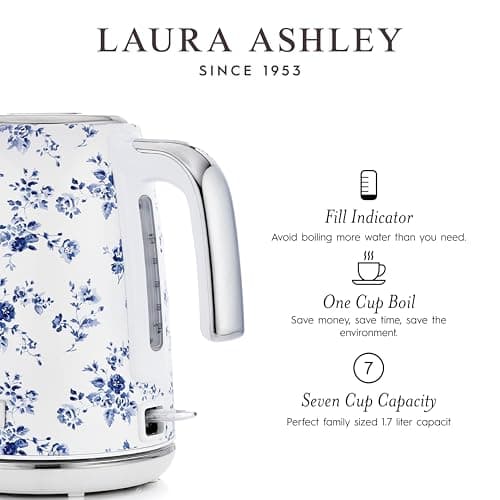 Laura Ashley Stainless Steel Electric Kettle 1.7 Liter - 1500W Rapid Boil Electric Kettles for Boiling Water - Electric Tea Kettles Automatic Shut Off - Overheat & Boil Dry Protection Jug Kettle 5