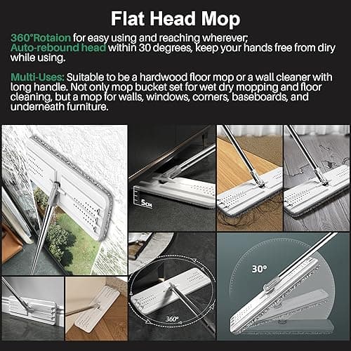 JOYMOOP Mop and Bucket with Wringer Set for Home, Flat Mop and Bucket System, Mops for Floor Cleaning and Wall Cleaner, with 3 Reusable Microfiber Mop Pads 7