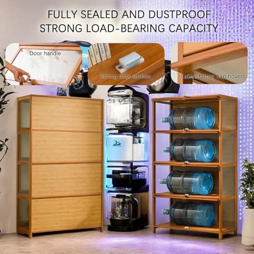 SAADHGG Small Display Cabinet with Acrylic Glass Doors, 4-Tier Curio Cabinet Figure Display Case Living Room Storage Cabinets with Doors and Shelves for Collectibles Toy,Tawny,Flip top Three Layer 5