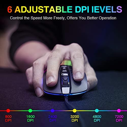 BENGOO RGB Gaming Mouse, Wired USB Mouse with Lightweight Honeycomb Shell, 7200 DPI Adjustable, 7 Programmed Buttons, Ergonomic Optical Computer Gamer Gaming Mice for Windows PC Laptop 5