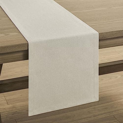 ZeeMart Basic Linen Style Table Runner, 14 x 90 Inch Raw Linen, Rustic Farmhouse Light Beige Table Runners 90 Inches Long, Everyday Polyester Table Runner - Machine Washable & Easy Care 7