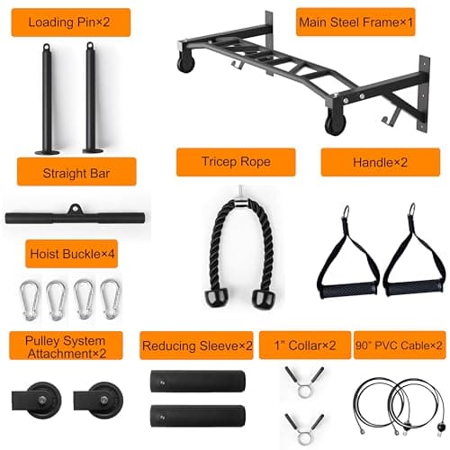 HWOOUSA Wall Mounted Pull Up Bar With Pulley System, 600lbs Heavy Duty Chin Up Bar, 48" Multi Grip Pullup Bar, for Garage Indoor Basement Workout Strength Training Equipment, Ease Of Use Mounting 7
