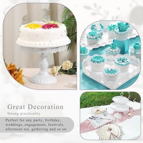 JALANCY Set of 9 Cake Stands Metal Cupcake Stand Set Multiple Styles Candy Fruit Display Tower Dessert Plate Cake Serving Tray for Birthday Party Wedding Anniversary Baby Shower Engagement (White) 5