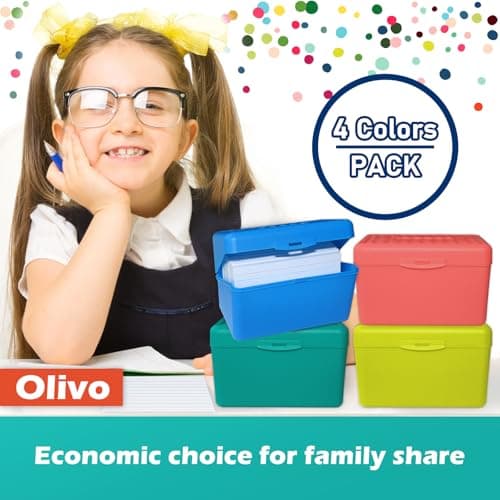 Olivo Index Card Holder Box 3x5 Flash Note Card Holder Storage File Box Organizer Case for 3"x5" Cards, 4 Colors Pack 7