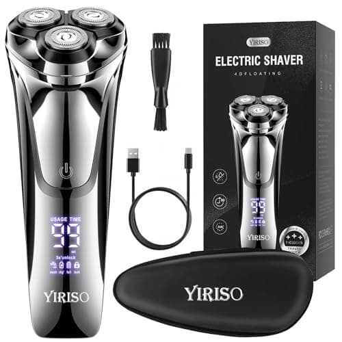 YIRISO Electric Razor for Men, 90Min Long-Lasting Shaver with 4D Floating Head & LCD Display, Ultra Smooth for Sensitive Skin, IPX6 Waterproof, USB-C Fast Charge, with Travel Case - Ideal Gift
