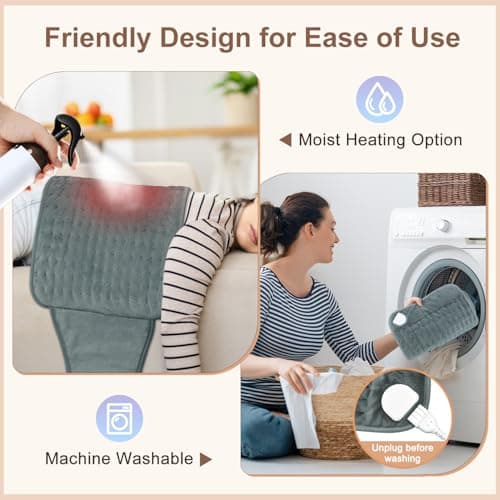 IGXHAVIZ Heating Pad for Back Pain Relief, Electric Heating Pad for Period Cramps Neck Shoulders with Belt, 4 Timer 6 Heat Setting & Auto Shut Off, 12"x24"+20" Large Moist Heat Pad for Mom,Dad 6