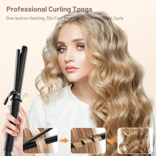 Curling Iron 1 Inch, Long Barrel Ceramic Hair Wand, Fast Heating Hair Curler with 12 Heat Settings with LED Display, Hair Curling Wand Styling and Lasting on All Hair Types, Dual Voltage for Travel 5