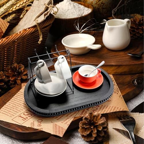 SYNCVIBE Wooden Decorative Tray for Home Decor, Beaded Black Oval Tray Decor for Coffee Table, Rustic Wood Serving Trays Farmhouse Centerpieces for Living Room Kitchen Counter (Black Oval) 5