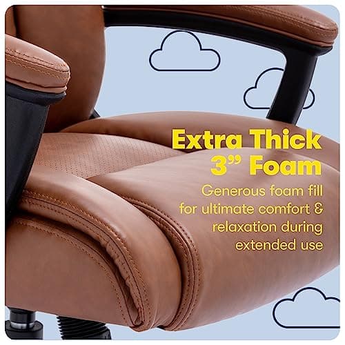 Serta Connor Executive Office Chair, Ergonomic Computer Chair with Layered Body Pillows, Contoured Lumbar, Adjustable Seat Height, Bonded Leather, Cognac 8