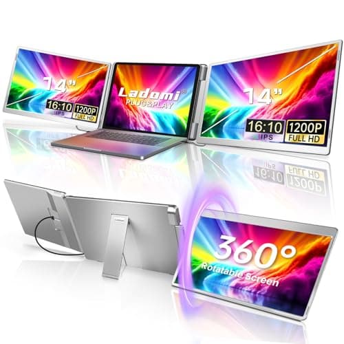 Laptop Screen Extender, 14" FHD 1200P Triple Laptop Monitor Extender, 360° Rotation Portable Monitor for 12"-16.5" Laptops, HDMI/USB-C Plug & Play for Mac, Wins, Android, Surface, Switch