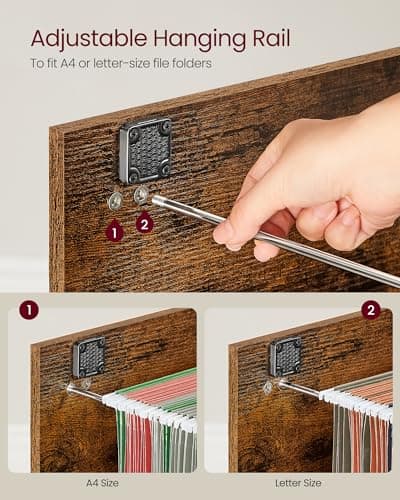 VASAGLE 2 Drawers File Cabinet with Lock, Printer Stand, Office Filing Cabinet Organizer, for A4 and Letter Size Documents, Rustic Brown and Ink Black UOFC061B01 5