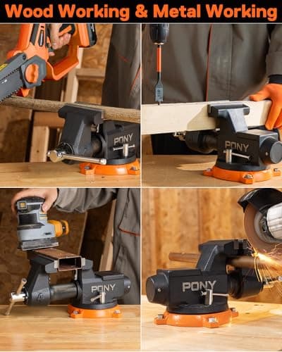 PONY 4 Inch Heavy Duty Bench Vise 4400LBS Clamping Force, Pro Workshop Workbench Vise with 360-Degree Rotatable Base and Anvil, 4-Inch Jaw Opening and Width for Woodworking, Drilling, Pipe Cutting 9