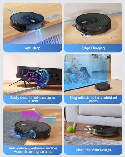 Enboya Robot Vacuum Cleaner with Self-Emptying Base – 9000Pa Suction, 85 Days of Dust Storage, Wi-Fi/App/Alexa Control – Ideal for Pet Hair, Hard Floors, and Low Carpets 7