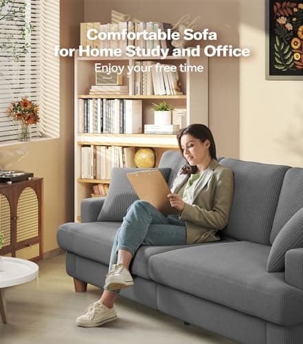 Kidirect 87in Grey Sofa, Couches for Living Room 21in Extra Deep Seats, Comfy Corduroy Sofas for Living Room No Tool Assembly, Modern Oversized Love Seat with 2 Pillows, Sofa Couch for Bedroom 6