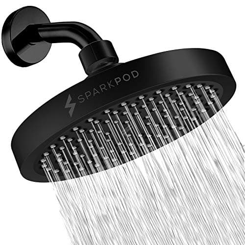 SparkPod Shower Head - High Pressure Rain - Premium Quality Luxury Design - Easy Clean Adjustable Replacement for Your Bathroom Shower Heads (Midnight Black Matte, 6 Inch Round)