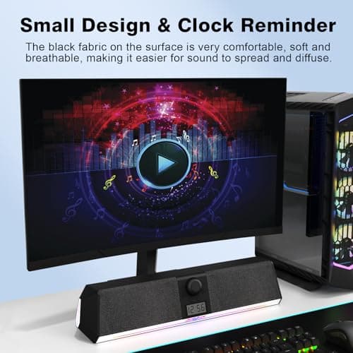 SOULION R80 Bluetooth Computer Speakers, USB Speakers with Digital Clock Display for Desktop Monitor, PC Speakers for Laptop Surround Sound Soundbar with LED Dynamic Light(USB Adapter Included) 8