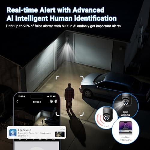 2K Light Bulb Security Camera, 2.4/5GHz Wi-Fi 6 Security Cameras Wireless Outdoor, 360° PTZ Cameras for Home Security with Color Night Vision, Human Detection, 2 Way Talk, Easy Installation, 2 Pack 7