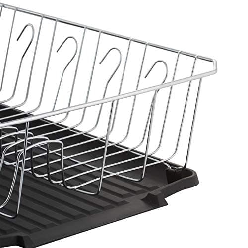 Kitchen Details 3 Piece Dish Rack | Drying Rack, Cutlery Basket & Drainboard Tray | Countertop | Self Draining | Open Wire Design | Chrome | Black 8