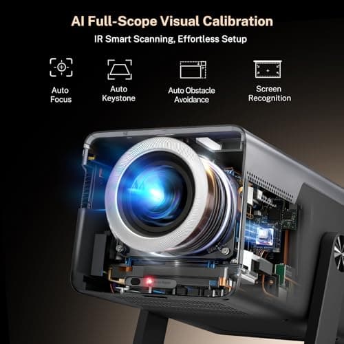 [4K Support/2000 ANSI/AI Visual Calibration] X7 Native 1080P Smart Projector with Android 14 OS,Compatible with Netflix YouTube,AI Auto Focus&Keystone,WiFi,Bluetooth,200" Display Black&Slate Gray 2