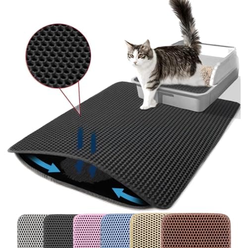 Petinstinct Cat Litter Mat, 24x18 Inches Large Double Layer Honeycomb Cat Litter Trapping Mat, Non Slip Waterproof Urine Proof Cat Litter Box Mat for Floor, Kitty Litter Rug, Cat Supplies, Black