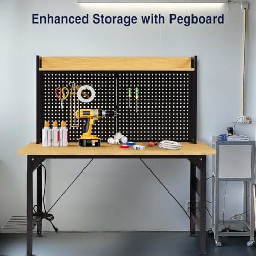 Tatub 48inch Adjustable Workbench with Wheels and Large Pegboard, Work Table with Power Outlets, 2000 LBS Load Capacity Rolling Work Benches for Garage, Office, Workshop, Home 2