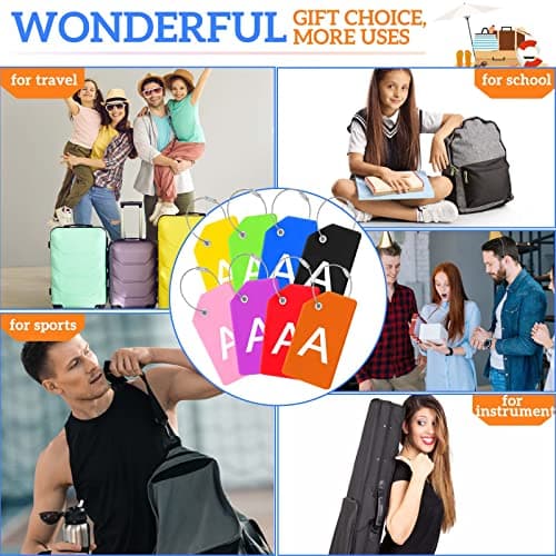 8 Pcs Initial Letter A-Z Luggage Tags Silicone Suitcase Instrument Tag with Name Card and Stainless Steel Loop(Letter A,Colorful) 7