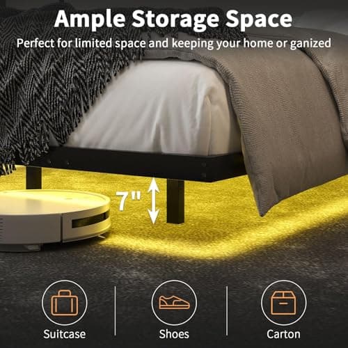 HOMBCK Floating Bed Frame Queen with LED Lights, Modern Metal Platform Bed Frame Queen Size, Heavy Duty Steel Slats Support, No Box Spring Needed, Noise Free, Easy Assembly, Black 5