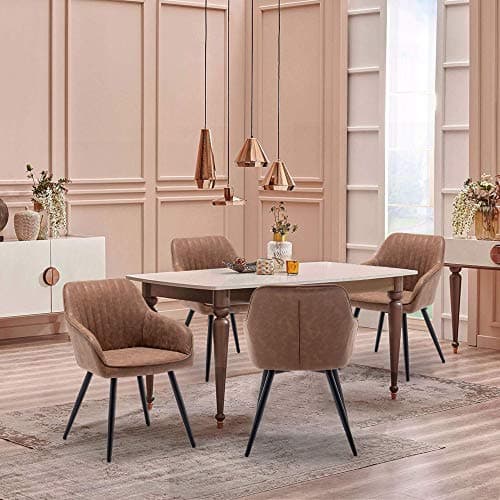annjoe Faux Leather Accent Arm Chairs for Living Room Leisures/ Upholstered Chair with Metal Legs Set of 2 for Home Kitchen Office Bistro Cafe, Brown 10