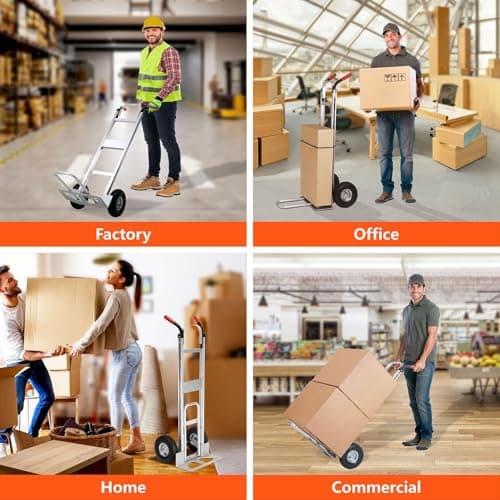 Aluminum Hand Truck 600 LBS Capacity, Handle Heavy Duty Industrial Dolly with 10" Pneumatic Tire and 2 Elastic Cords, Platform Cart for Transport and Moving in Home, Office, Warehouse, Supermarket 7