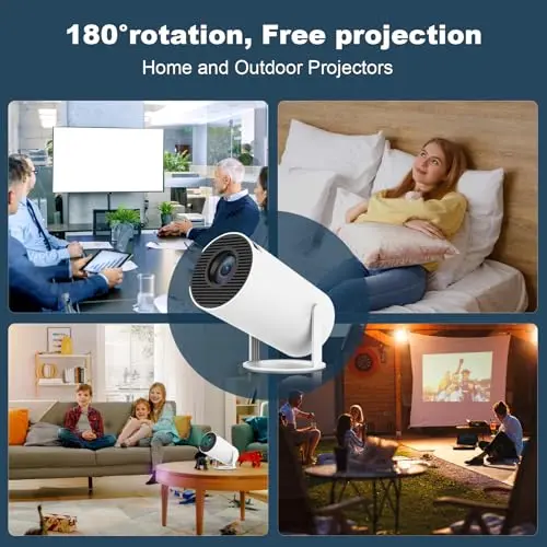 Mini Projector, HY300 PRO Portable Projector, Support 4K 1080P with Dual-Band WIFI6 5G Wireless 5.2 Bluetooth Android 13, 180° Rotatable, Auto Keystone Correction, 35"-130" Screen Video Projector 8