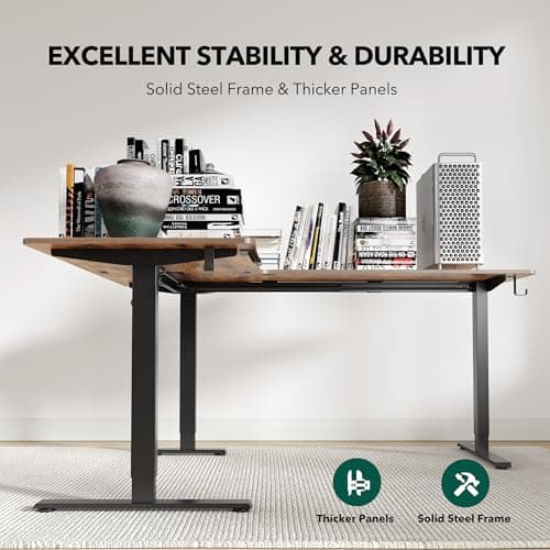 FEZIBO 63" L Shaped Standing Desk - Adjustable Corner Standing Desk L Shape, L-Shaped Adjustable Table with Splice Board, Vintage-Brown 7
