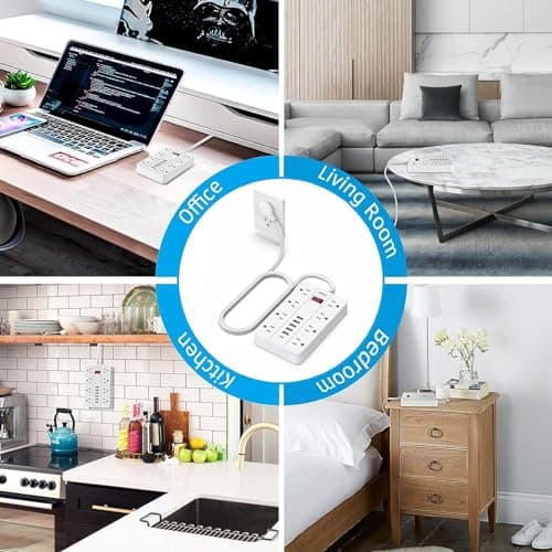 SMNICE Power Strip with USB,Surge Protector Flat Plug with 8 Widely Spaced Outlets and 6 USB Ports(1 USB C), 5ft Extension Cord Wall Mountable Phone Tablet Laptop Computer Multiple Devices 7
