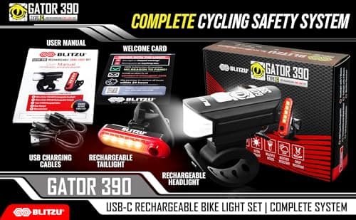 Bike Lights for Night Riding, Super Bright Bicycle Reflectors, USB Rechargeable Bike Lights Front and Back, Water-Resistant, 4+5 Modes Headlight Taillight Set for Safety, Men, Women & Kids Gator 390 7