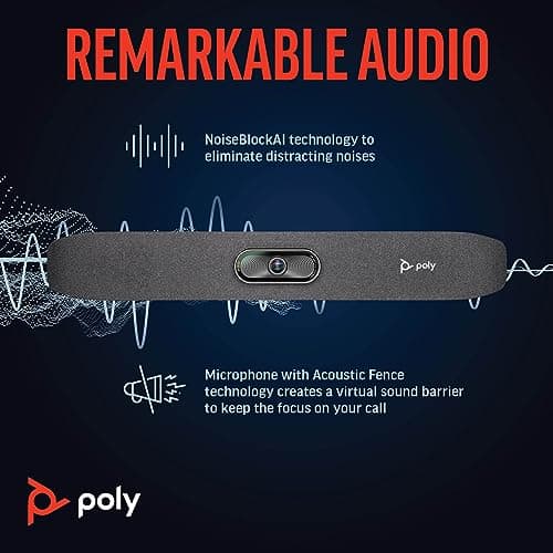 Poly Studio R30 4K Video Conferencing Bar (Plantronics) – Camera, Mic, & Speaker for Small Rooms – Automatic Camera Framing – Noise Reduction Technology – Works w/Teams, Google, Zoom –Amazon Exclusive 5