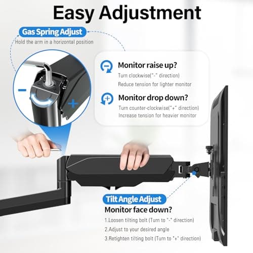 MOUNTUP Dual Monitor and Laptop Mount, Adjustable Monitor Stand for 2 Max 27" Computer Screens, Laptop Tray Fits 10-17inch Notebook, Holds 4.4-17.6lbs Per Arm, 3-in-1 Adjustable Monitor Desk Mount 5