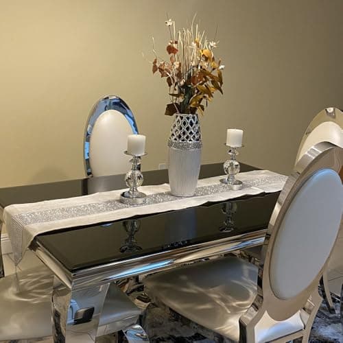 OZXCHIXU 13inch x 72inch Table Runner with Diamante Strip and Tassels (Beige) 6
